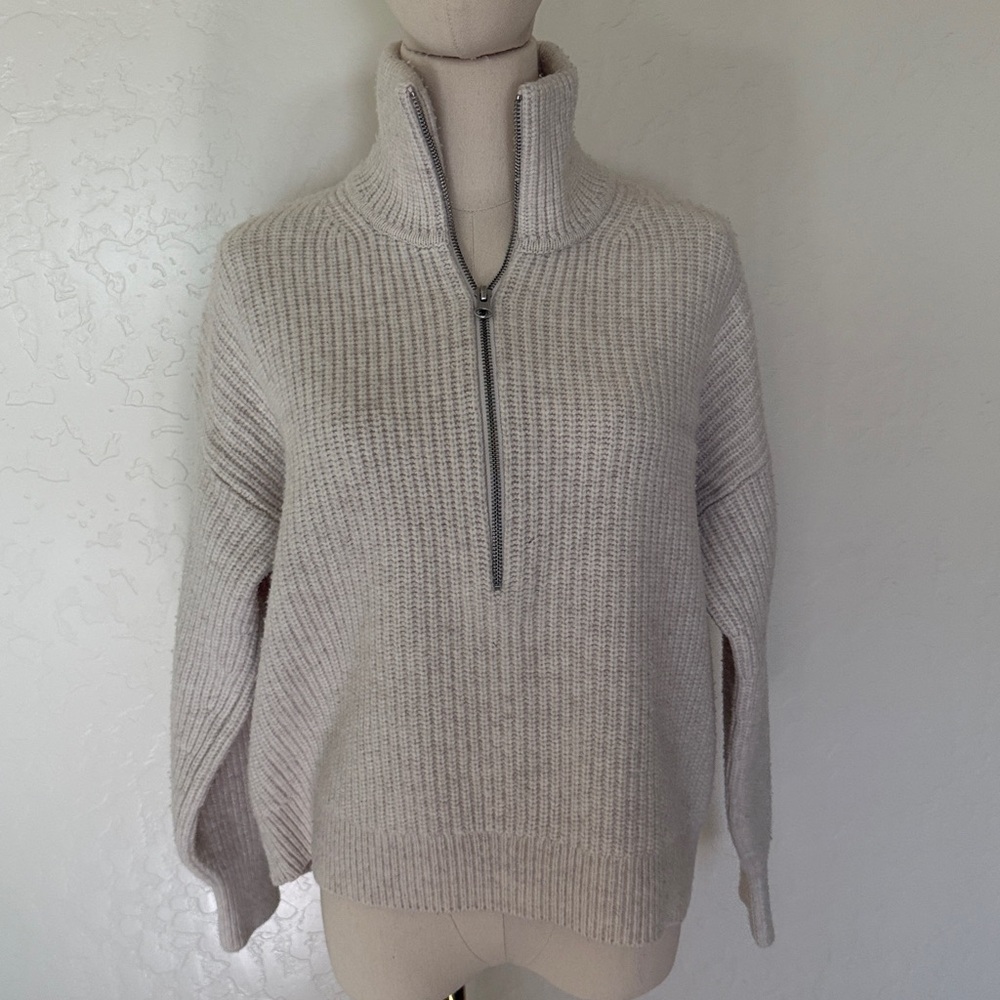 Everlane Cream Half-Zip Ribbed Sweater